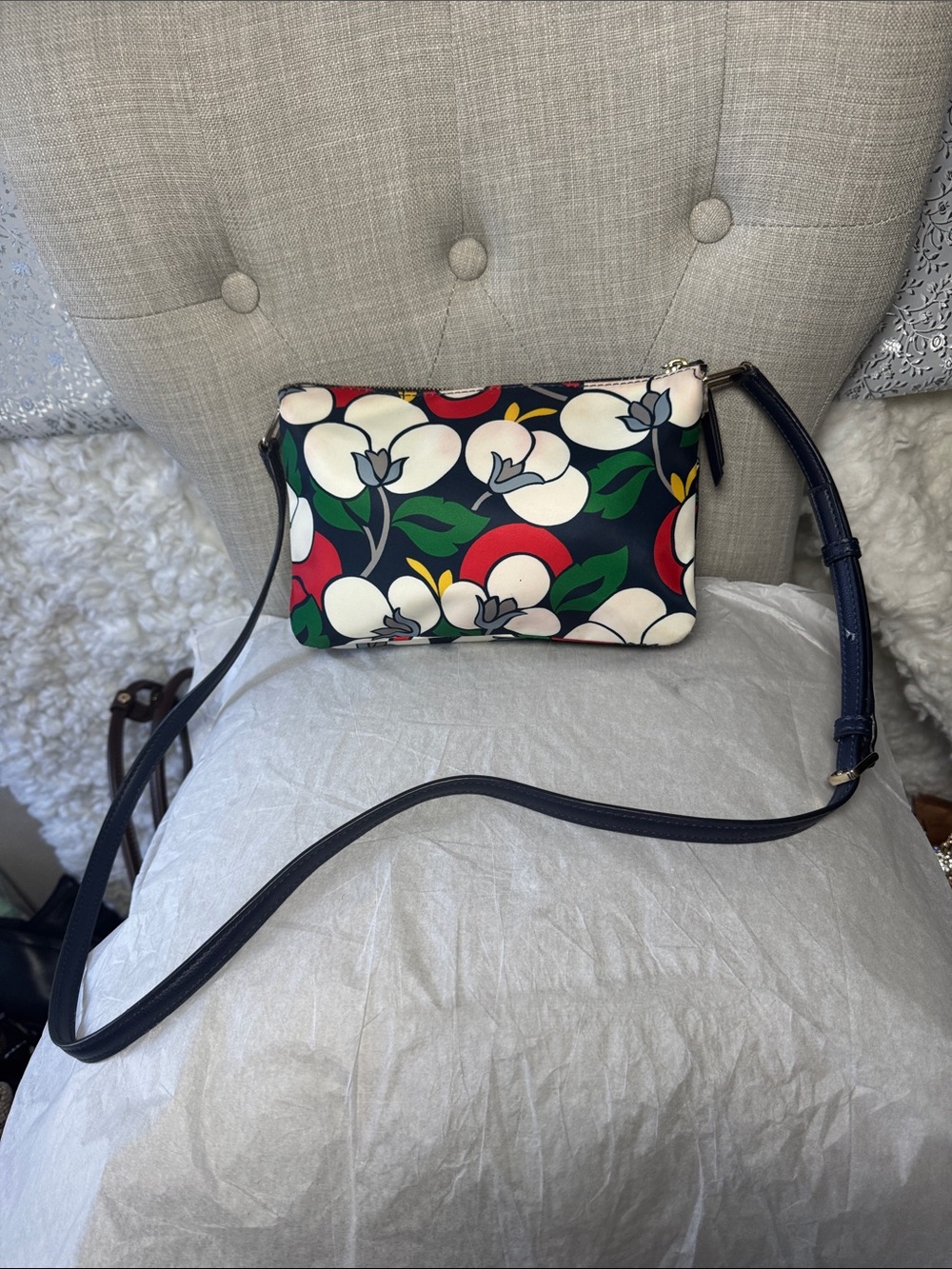 kate spade Navy Floral Print Crossbody with Gold Hardware - Picture 3 of 8